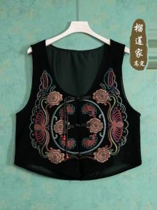 Spring & Fall New Chinese Style Machine Embroidery Vest Coat Female Loose National Style Tang Suit Retro Plate Buckle Waistcoat Vest Tops