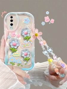 QY P30 Waterdrop Silicone Protective Case for Huawei P30 pro Summer  ELE-TL00 3D Blue Flower Bracelet Full Cover Protection