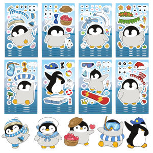 8/16/24PCS Penguin Animal Puzzle stickers Make-A-Face DIY Assembly Fun Puzzle Account Material Waterproof Stickers