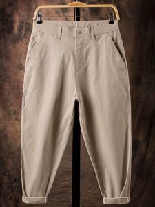 Mens Spring Autumn Cotton Casual Pants Pure Color Loose Fit Cone Shape Straight Nine Points Trendy Trousers Daily Wear