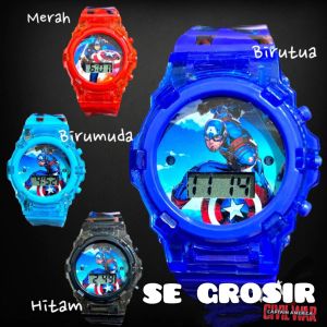 JAM TANGAN ANAK-ANAK MURAH KARAKTER KAPTEN AMERICA ADA LAMPU MUSIK MELODY