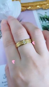 Cincin Pasir Garis Satu Permata Titanium Aksesoris Fashion Wanita Elegan Terbaru