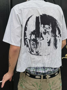 Two Moon Junction Brushed American Stripes Short-Sleeved Shirt Mens and Womens Cleanfit Short Wide Boxy Casual Shirt Fashion