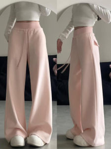 Pink High Waist Straight Leg Casual Pants Womens Loose Wide Leg Sports Pants Spring Autumn New Style Comfortable Breathable