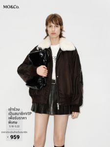 MO&Co. | Detachable Fur Collar Double-Zipper Short Flight Jacket