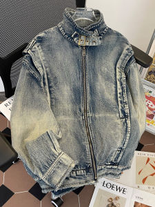 Áo Khoác Denim Nam Mùa Xuân Thu Cổ Đứng Rộng Rãi Phong Cách Mỹ Cổ Điển Pha Trộn Màu Sắc Quần Áo Công Sở Thường Ngày