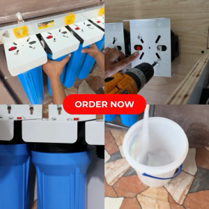 4 Stage 20" Slim Type Deepwell Water Filtration System Blue Housing Whole House with UPVC Fittings