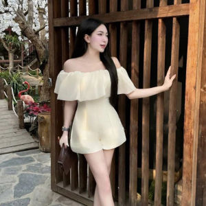 Flattering Off-Shoulder Ruffle Jumpsuit Shorts