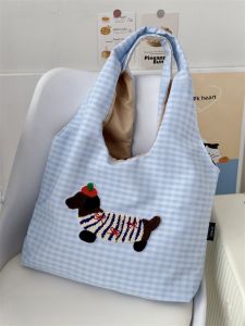 Cute Refreshing Sausage Dog One Shoulder Bag Korean Ins Large Capacity Canvas Bag Artsy Young Adult Tote Bag