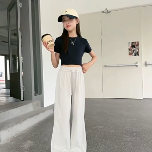 SweetKids Girls Flared Pants Summer Fashion Ice Silk Quick-drying Breathable Long Pants For 4-14 Years