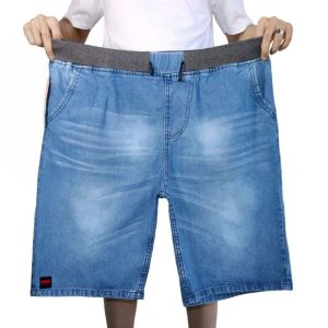 Celana jeans big size jumbo rip karet pinggang Jeans pendek denim pria wanita rib jeans (45-50)
