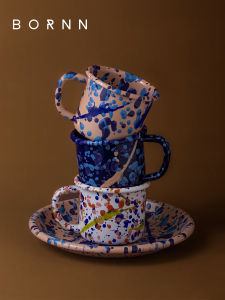 Handmade Enamel Coffee Cup BORNN Splashed Ink Porcelain Mugs Nordic Style Water Milk Cups Dining Utensils Chinese Origin