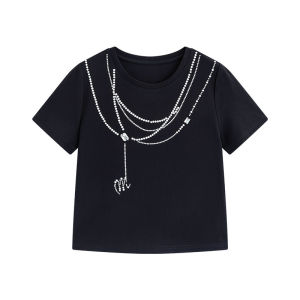 Embroidered Drill Rhinestone T-Shirt