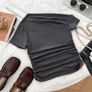 Áo Thun Tay Ngắn Ôm Vừa Vặn Thời Trang Mùa Hè Cho Nữ Áo Sơ Mi Cổ Chữ V Chất Liệu Cotton Pha Trộn Mặc Đi Làm Thường Ngày