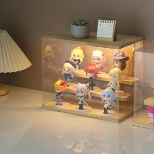 LED With Light Toys Showcase Clear Display Rack Display Box Wood Acrylic Storage Box Anime Figure Blind Box Showcase