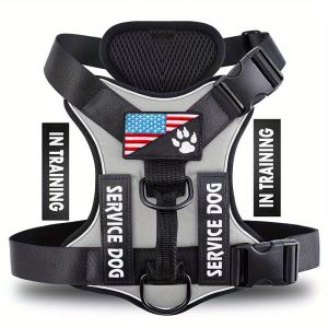 Service Dog Harness Reflective Dog Vest Harness with 5 PCS Patches Adjustable Soft Oxford Pet Harness Inner Layer Mesh Easy