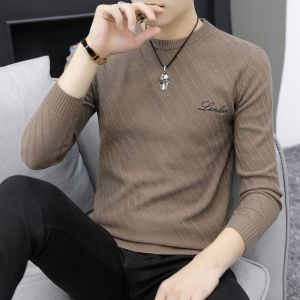 ROMON | Romon Mens Knitted Sweater Slim Fit Casual Thickened Base Layer Shirt Pure Color Warm Winter Fashionable Youth Polyester Blend