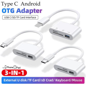 3 in 1 มัลติฟังก์ชั่น อะแดปเตอร์ OTG Type-c micro android Lightning OTG Card Reader สำหรับ คีย์บอร์ด, เมาส์, การ์ดรีดเดอร์ การ์ดหน่วยความจ2.0 USB+SD/TF For Xiaomi OPPO