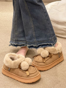 Cotton Slippers Female Winter Wear Cute Fur Ball Indoor Home Thickened Fleece Warm Non-Slip High Top Ankle Wrap Cotton Shoes