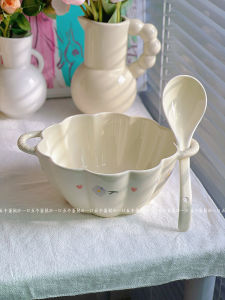 Large Ceramic Soup Bowl Noodles Salad Dessert Fruit Bowl Creamy Ins Style High Aesthetic Value Porcelain Bowls for Dining Table