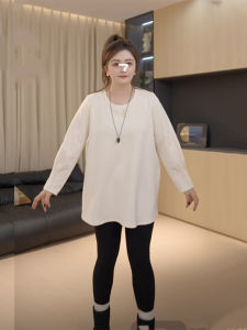 Áo Len Dệt Kim Cỡ Lớn Hai Mặt Dài Vừa Phải Mùa Đông Cho Nữ Áo Lót Bên Trong Che Mông Dáng Rộng Cổ Tròn Tay Dài