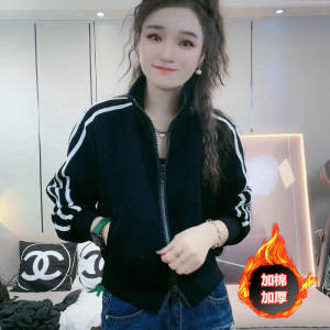 Womens Hoodie Jacket Spring Autumn 2025 New Double Zipper Design Stripe Fashion Korean Version Casual Short Cotton Added Upper Body