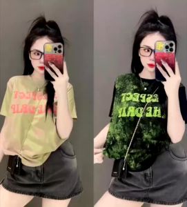Áo thun cotton Thái PHOM VỪA PHOM RỘNG loang chữ ( Mã Thái Loang THE DRIP )