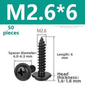 LANGSIMING | 304 Stainless Steel Black Oxide Cross Recessed Round Head Self-tapping Screws