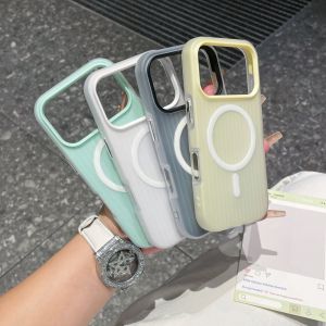 เคสโทรศัพท์แม่เหล็ก Magsafe ลายลูกฟูกสีลูกกวาด 2 in 1 สำหรับ iPhone 17 Air 16 15 14 13 12 Pro Max ฝาหลังลายเส้นด้าน