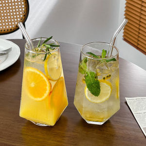 แก้วน้ำทรงสามเหลี่ยม สไตล์ Ins สำหรับโซดา น้ำผลไม้ ชาผลไม้ น้ำเปล่า แบบตาข่าย สำหรับร้านอาหาร