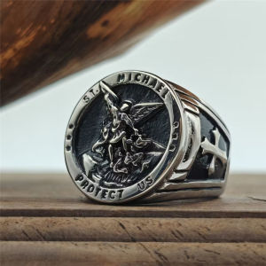 ST MICHAEL Nam Chắc Chắn Vòng 316L Thép Không Gỉ Thánh Bảo Vệ Chúng Ta Thiên Thần Trang Sức Phong Cách Punk Chống Nước Đảng Phụ Kiện