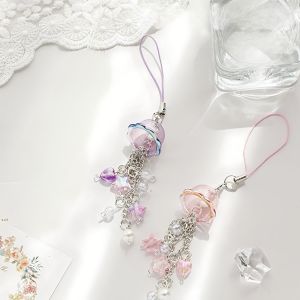 Y2K Purple Pink Jellyfish Key Chain Wind Chimes Star Heart Beaded Keyring for Phone Camera Earphone Case Charm Pendant Keycord
