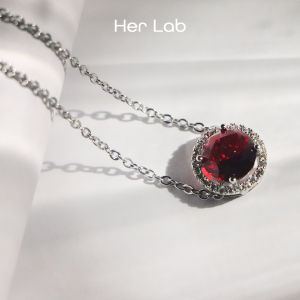 Her Lab Jewelry | S925 silver-plated womens ruby ​​necklace French shiny zircon pendant necklace Fashionable and simple versatile necklace