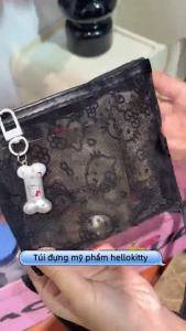 Túi Lưới Hello Kitty Trong Suốt Mini – Túi Đựng Mỹ Phẩm/Phụ Kiện 14x12cm Có Móc Treo Dễ Thương