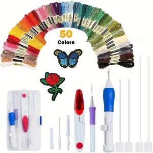 50 Colors Punch Needle Embroidery Kit for Beginners Adults - Complete Sewing Kit with hreads for Crafting And DIY Projects