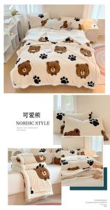 Bộ Đồ Ngủ Bằng Vải Nỉ Dày Mùa Đông 15m Một Mảnh Bao Đệm Chăn Nhỏ Chăn Dệt Kim Họa Tiết Hoa Ins Phong Cách Trung Quốc Đại Lục