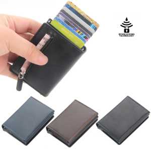 New RFID Aluminum Alloy Solid Card Bag Anti-Magnetic Automatic Pop-Up Zipper Card Clip Business Simple Mens Short Wallet