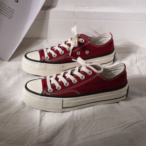 รองเท้าผ้าใบหุ้มข้อส้นแบนหนาสำหรับผู้หญิง รองเท้าผ้าใบสไตล์เกาหลีสำหรับนักเรียน รองเท้าส้นแบนพื้นต่ำ รองเท้าส้นแบนทรงสปอร์ตสำหรับผู้หญิง