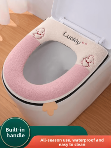 MONLEYTA | Thickened Waterproof Toilet Seat Cover Mat Zipper Design Home Use Four Seasons Universal Washable Toilet Ring Cushion Cover