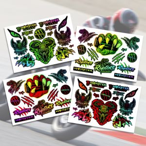 Laser Monster Energy Stickers Raptors Fox Motorcycle Helmet Bike Modification Decals Waterproof Decorative Accessories For Honda Pcx BEAT Yamaha NMAX Kawasaki Suzuki AGV Shoei