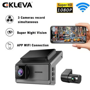 EKLEVA Three Lens Dash Cam for Car Camera HD 2K+1K+1K Video Recorder 1440P Car Dash 3 Cameras Night Vision Dashcam Car DVR Camara