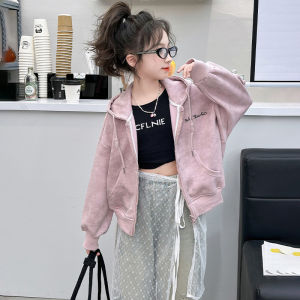 เสื้อแจ็คเก็ตเด็กผู้หญิงฤดูใบไม้ผลิและฤดูใบไม้ร่วง 2025 ฤดูใบไม้ร่วงใหม่สไตล์เกาหลี เสื้อคลุมกันหนาวแบบมีฮู้ดสำหรับเด็กผู้หญิง
