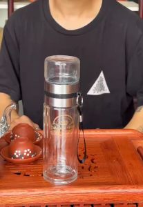 Bình Thủy Tinh 2 Lớp Lõi Lọc Inox 304 Thảo Mộc Vương Pha Trà Cà Phê Cầm Tay Dung Tích 470ml Chịu Nhiệt Độ Cao