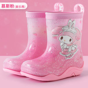 Kuromi Girls Rain Boots Childrens Anti-slip Soft Drawstring Tied Mouth Cute Meileti Short PVC Booties for Toddlers And Kids