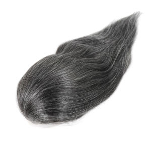 12Inch Long Mens Hair Prosthesis Lace Front Toupee for Men Human Hair PU Male Wig System Natural Black Gray Hairpiece