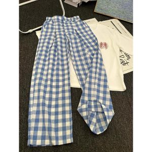 Quần Ống Đứng Kẻ Caro Mỏng Mùa Hè Cho Nam Dáng Rộng Thoải Mái Phong Cách Retro Mỹ Quần Thường Ngày Cạp Cao Dài