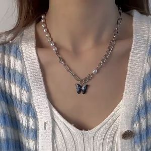 Bestella💗COD Sweet Cool Style Pearl Sambatan Kalung Kupu-kupu Desain Ceruk Fashion Tulang Selangka Rantai