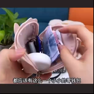 กระเป๋าสตางค์ใบเล็กสไตล์นักเรียน พร้อมโบว์ หนัง PU มีซิปใส่เหรียญ ใช้งานได้หลากหลาย