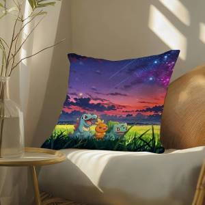Bandai | Pokemon Pikachu Anime Plush Pillow Cover Soft Short Plush Cushion Cover For Sofa Bedroom Living Room Home Decor Gift