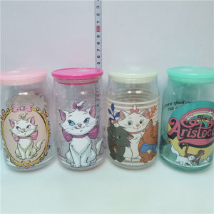 Mary Cat Lady Cartoon Cute Glass Cup Water Cup Adventure of Cats Animation Film Periphery American Style round Shape Steelized Glass Universal Use